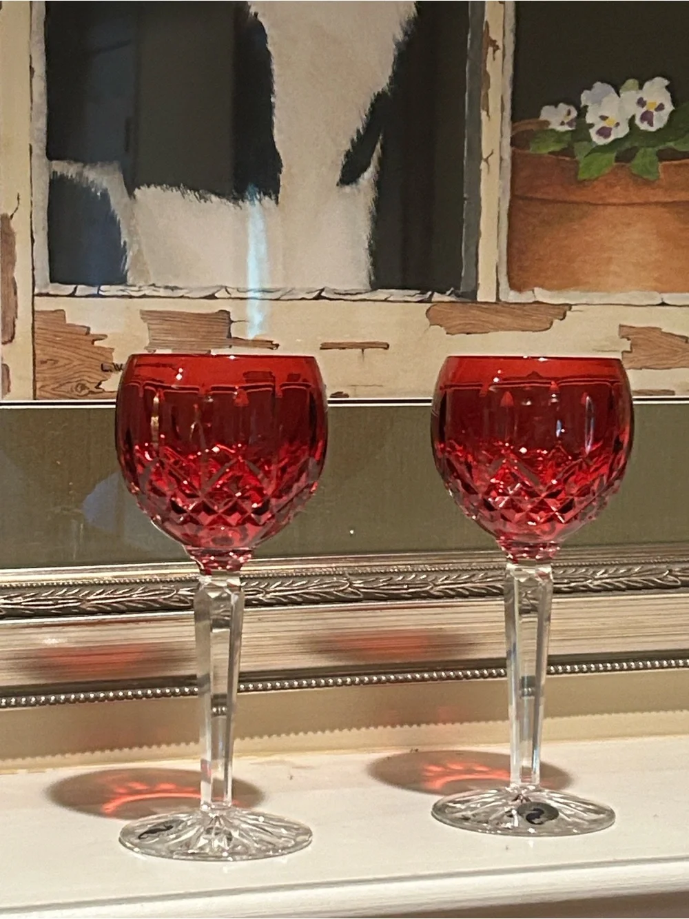 Waterford Crystal Ruby Red Cut-Pattern Wine Glasses